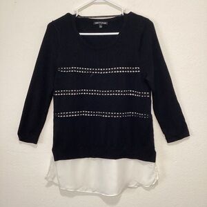 Cable & Gauge Black Pullover Blouse Womens Small 3/4 SleeveWhite Underlay